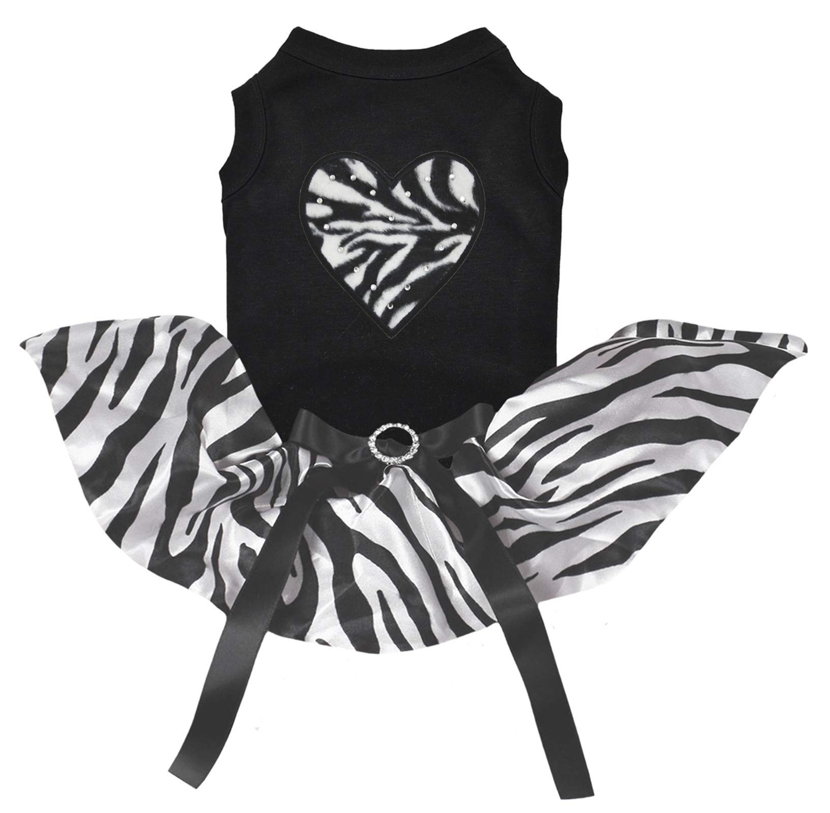 Robe pour chien vêtement canin zébré noir taille L avec motif cœur