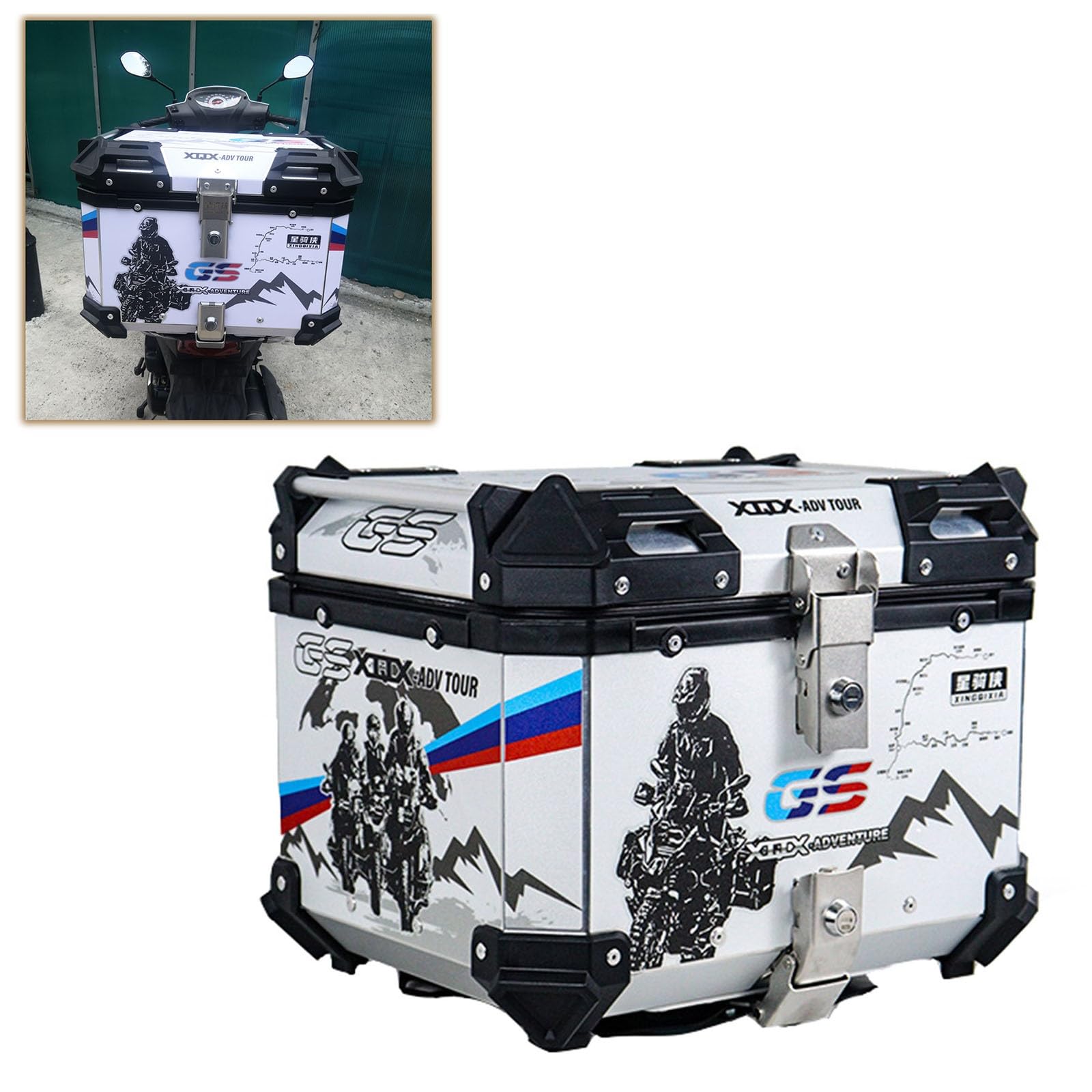 CcacHe Top Case Box pour Moto 36L 45L 55L 65L Aluminium Coffre Arriere De Moto avec Dossier, Étanche Valise Universel Moto Scooter Luggage Quad (Color : ID 76mmx20mmx1m, Size : 65L)