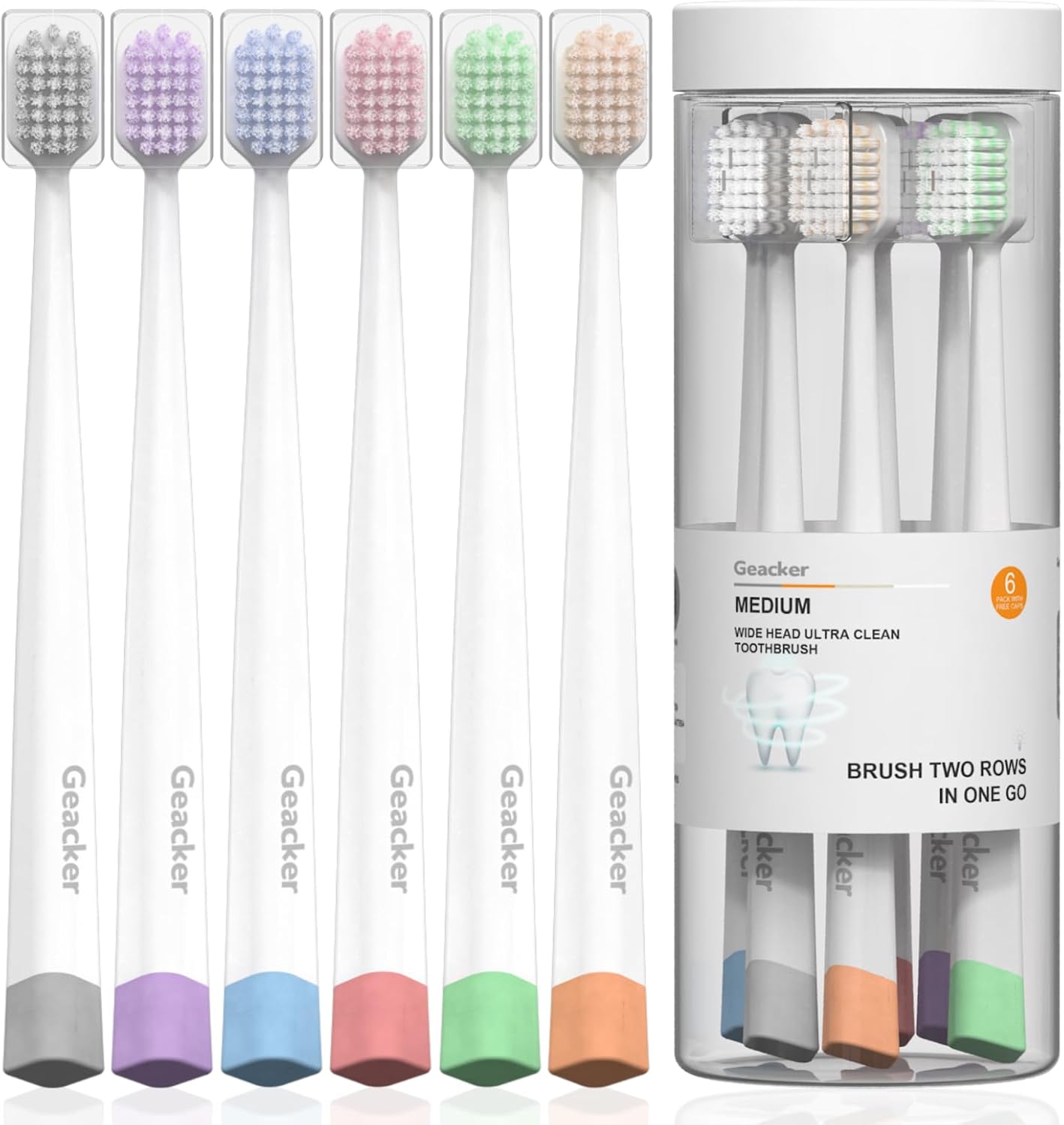 Amazon.com : Geacker Medium Toothbrushes for Adults with Wide Head and ...
