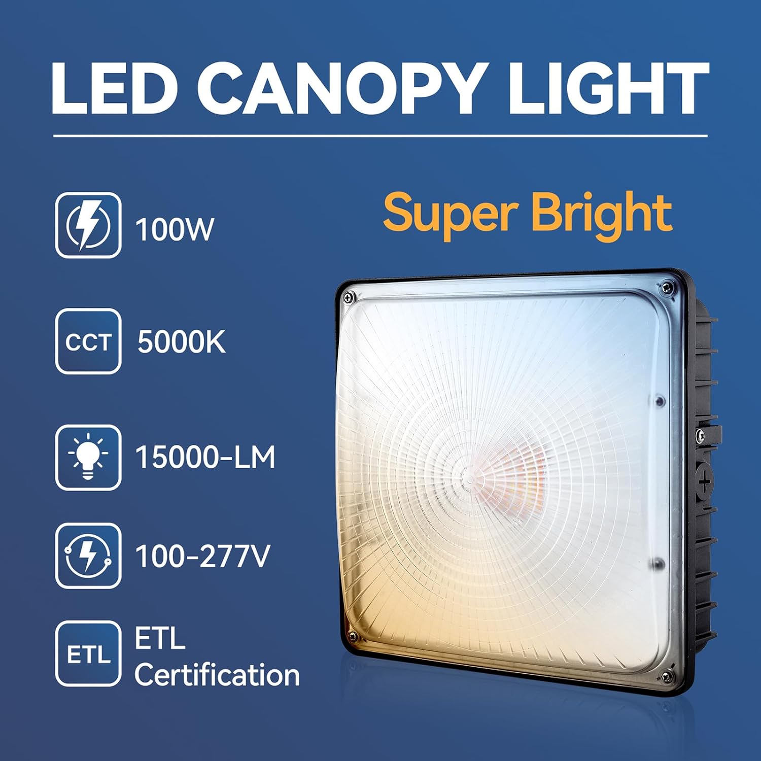 100W LED Canopy Light 6Pack, Square Canopy LED Lights 5000K Daylight, IP65 Waterproof Gas Station Area Light for Carport Garage Shop Warehouse, 100-277VAC, ETL Listed