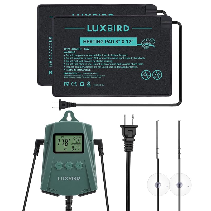 Manta Térmica para Terrário com Termostato Digital Luxbird LB-2SC, 2 Pads, 20,32 x 30,48 cm, Dual Output+2 Pad Kit