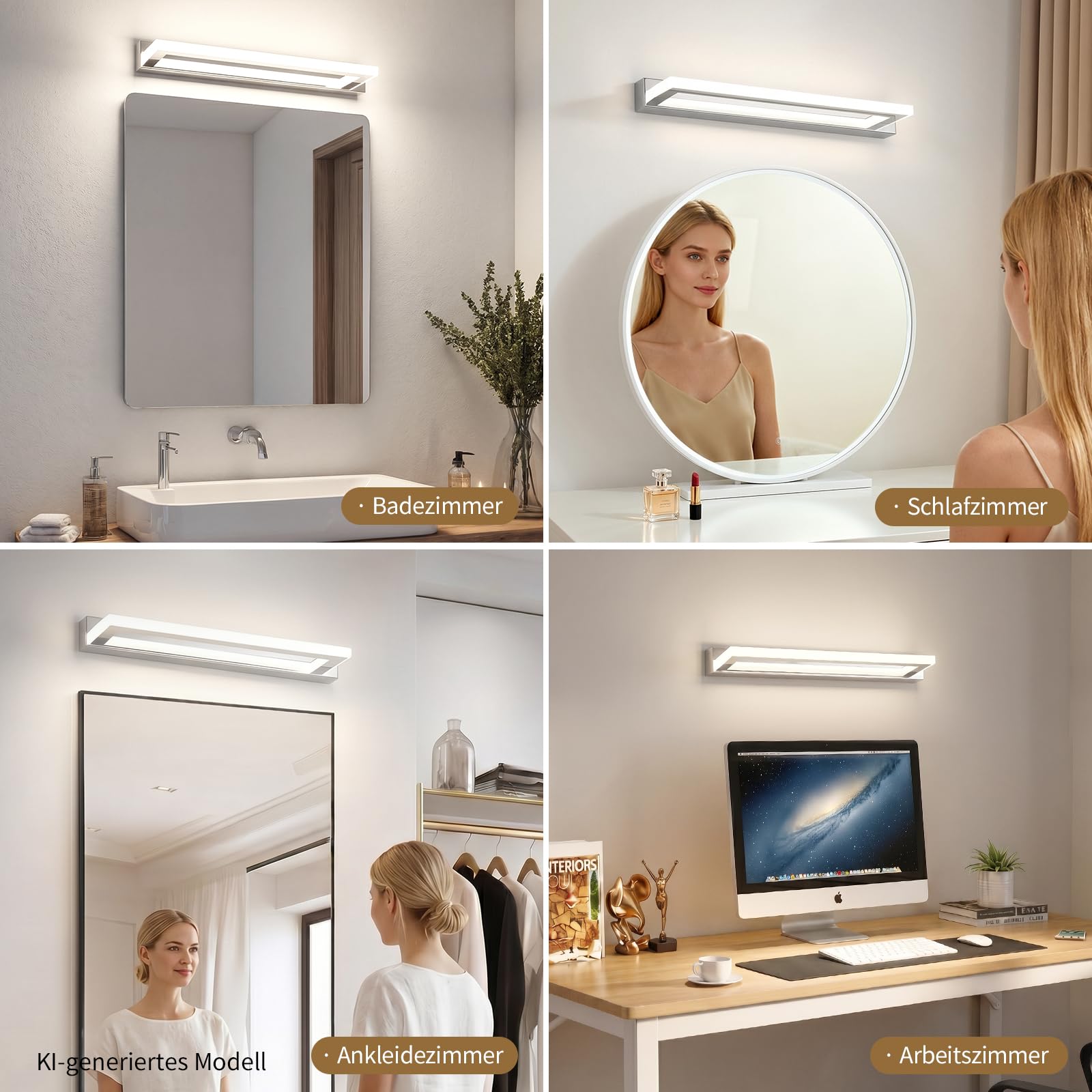 LED Spiegelleuchte Bad 42cm - Moderne Badezimmerlampe mit IP44, Chrom Finish, 9W 4000K für Spiegel und Wand
