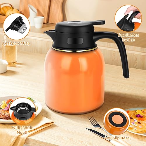 Miniatura 5 de Beyoung Jarra térmica de café de 34 onzas, jarra de café aislada de acero inoxidable, jarra de café al vacío de doble pared para mantener el café