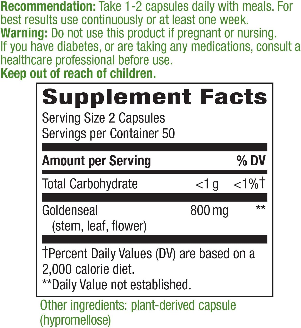 Nature's Way Premium Herbal Goldenseal Herb 800 mg per serving 100 Vcaps