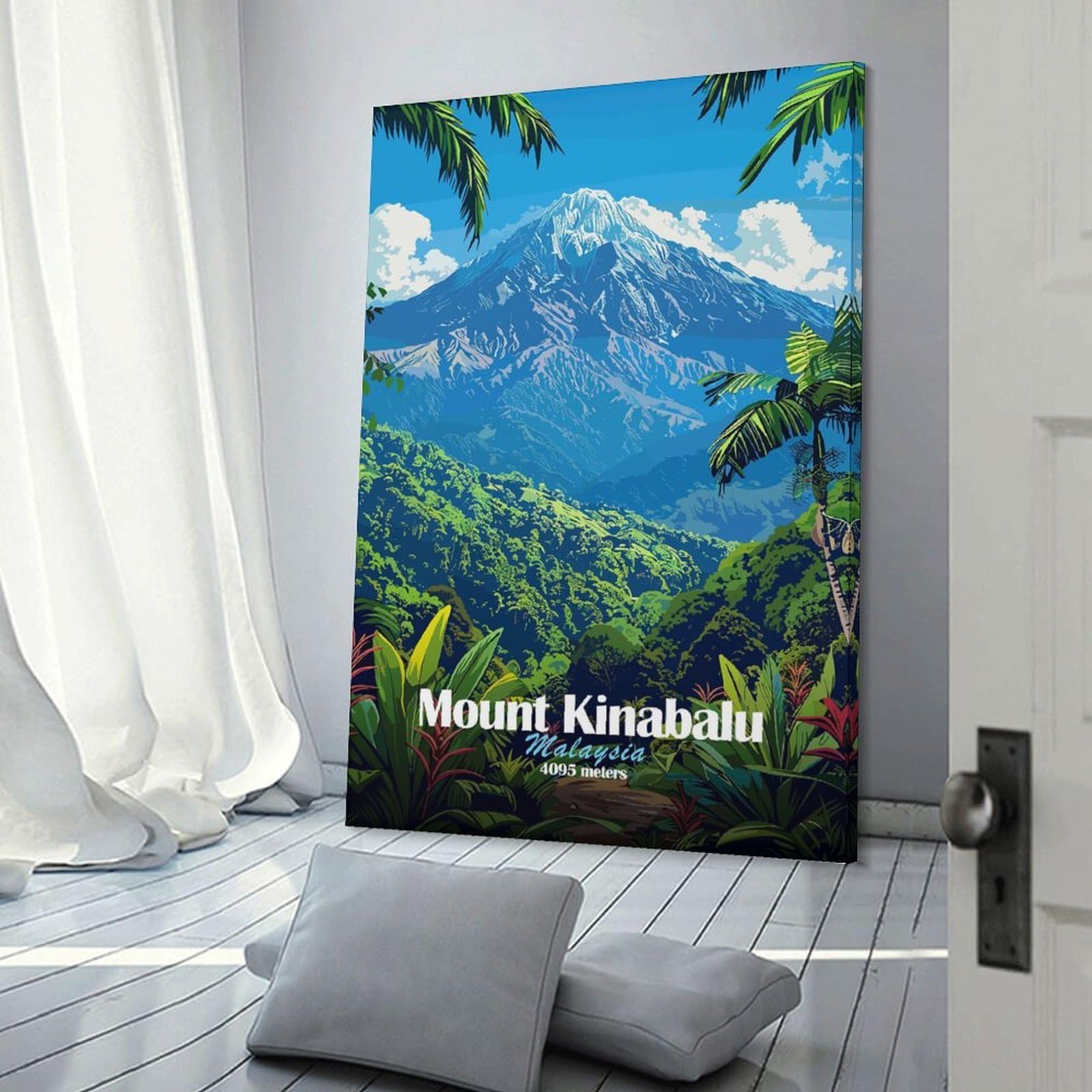 Junmoney Frame-Style-2 Wall Picture Print Mount Kinabalu, Malaysia, 20X30inch(50X75cm), For Contemporary Homes, Apartments Or Offices, Decorative Canvas Decor For Home Updates