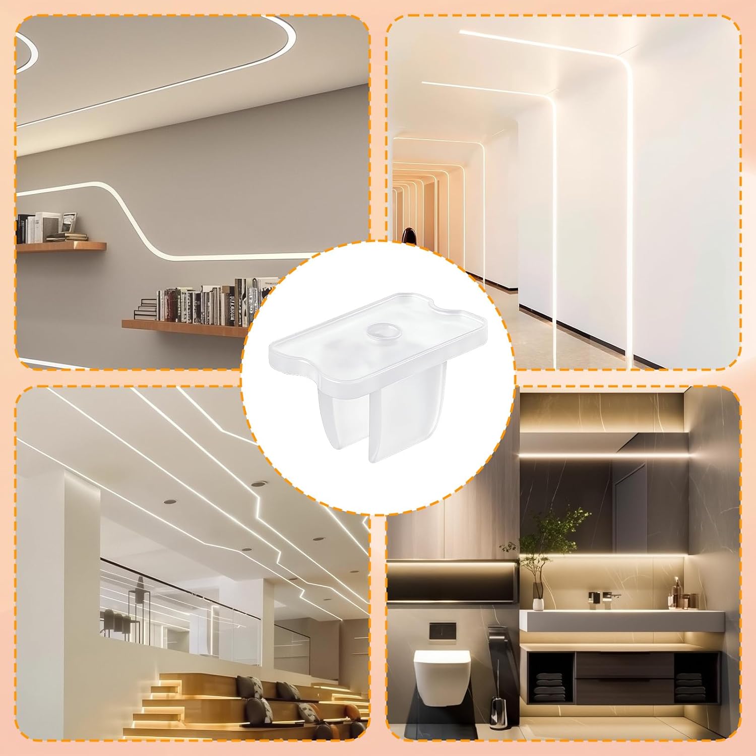 50 Pack LED Strip Mounting Clips Holder with Screws - Waterproof Neon-Light Clips Holder for 5mm-6mm LED Strips, Clear Fixing Clamps Holders for Indoor/Outdoor Cabinet ,TV ,Stairs Lighting