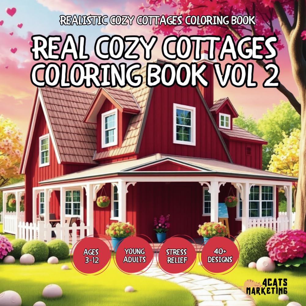 Real Cozy Cottages Coloring Book Vol 2 - for Kids, Teens, Adults and Seniors with Easy and Simple Designs for Stress Free Relaxation (Realistic Cozy Cottages Coloring Book Series)