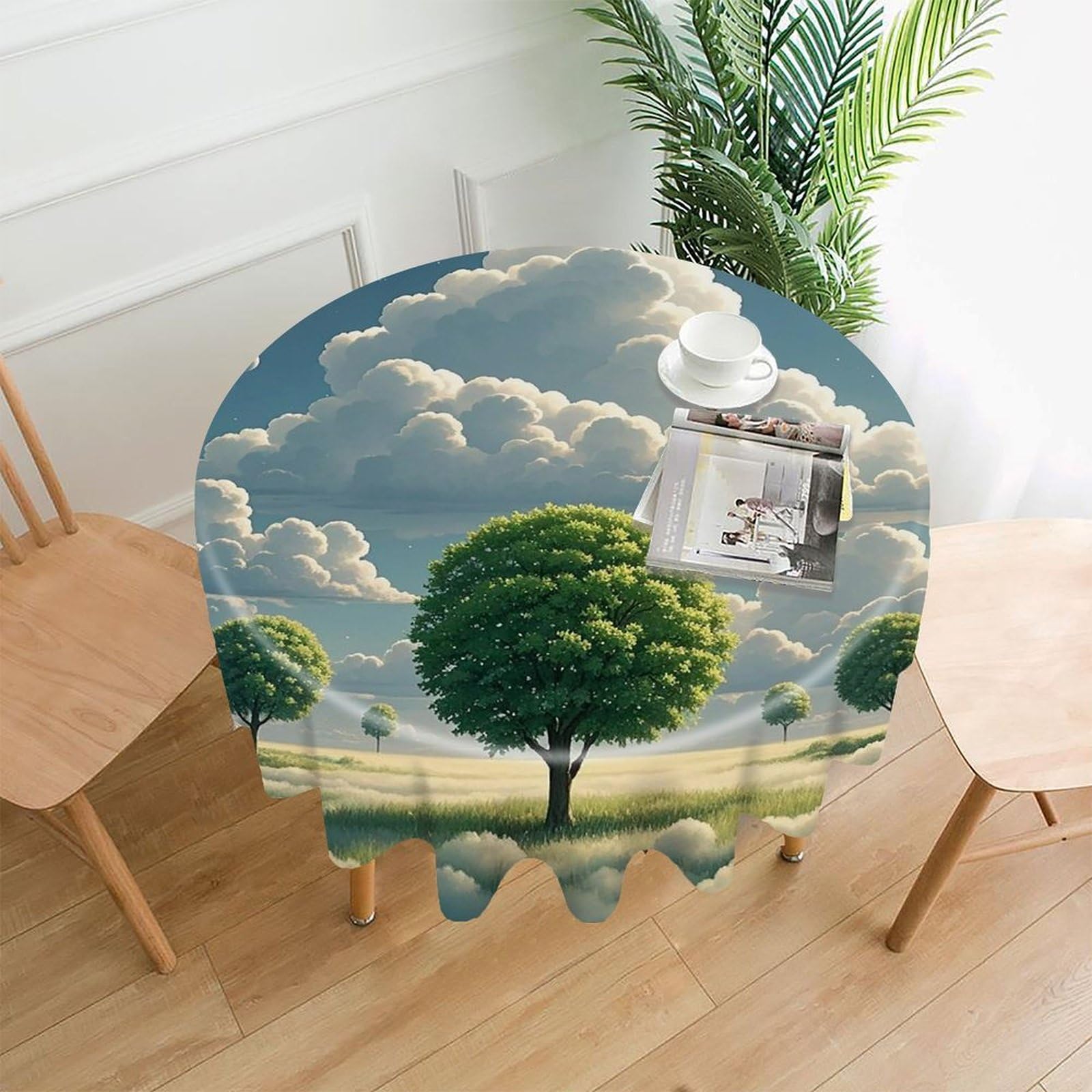 LZQPOEAS Growing Tree Tablecloth Decorative Round Table Cloth Wrinkle Resistant Round Tablecloth Washable Circle Table Cover for Kitchen Dining Party Wedding Camping 60 Inch