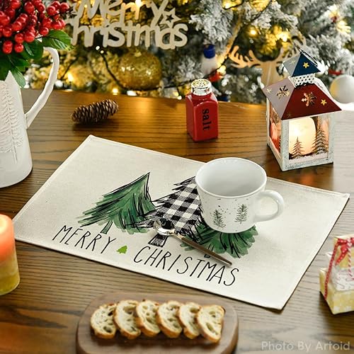 Miniatura 3 de Artoid Mode Juego de 4 manteles individuales de Navidad para mesa de comedor, adorno de árbol de Navidad, camión de gnomos, 12 x 18 pulgadas, para