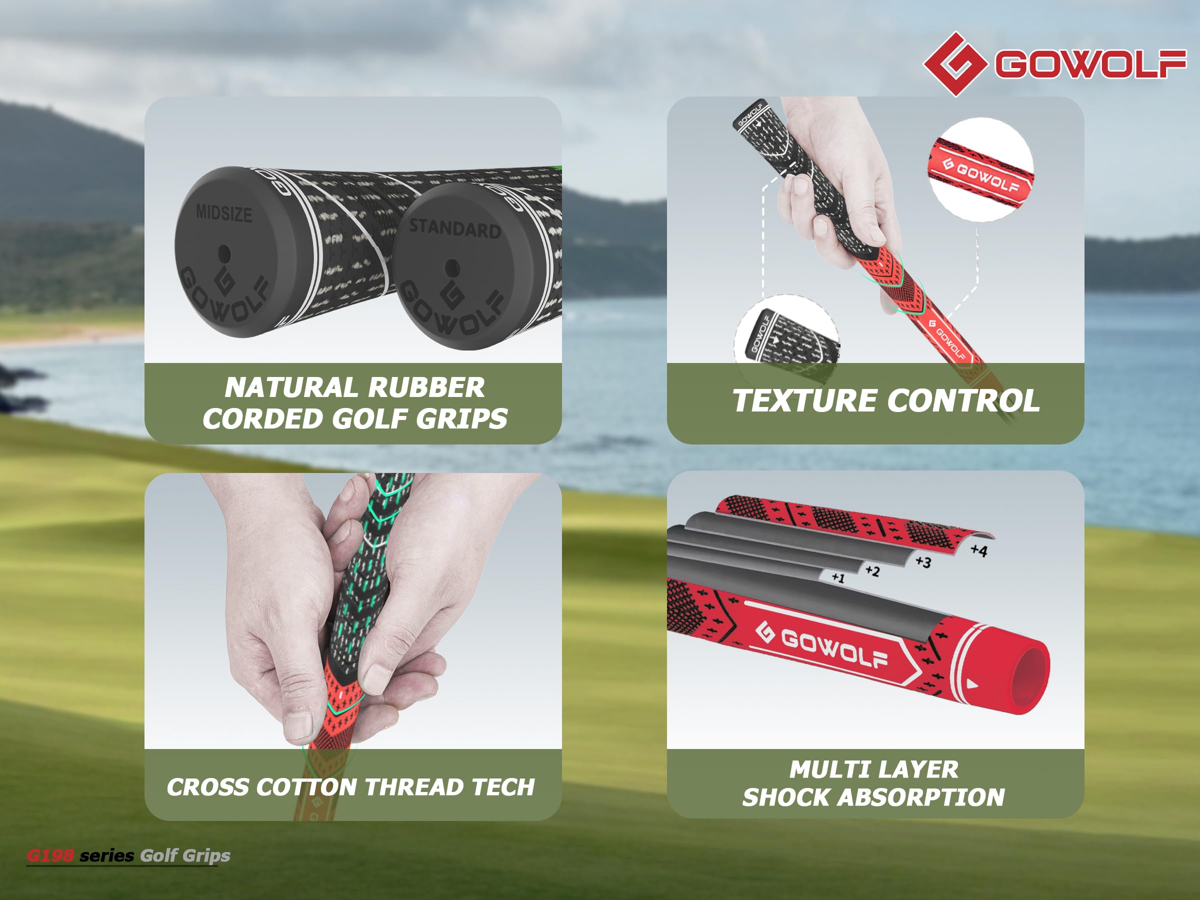 Gowolf Cable de agarre de goma multicompuesto para palos de golf, elige 13 empuñaduras con 15 cintas o kit completo, elige uno