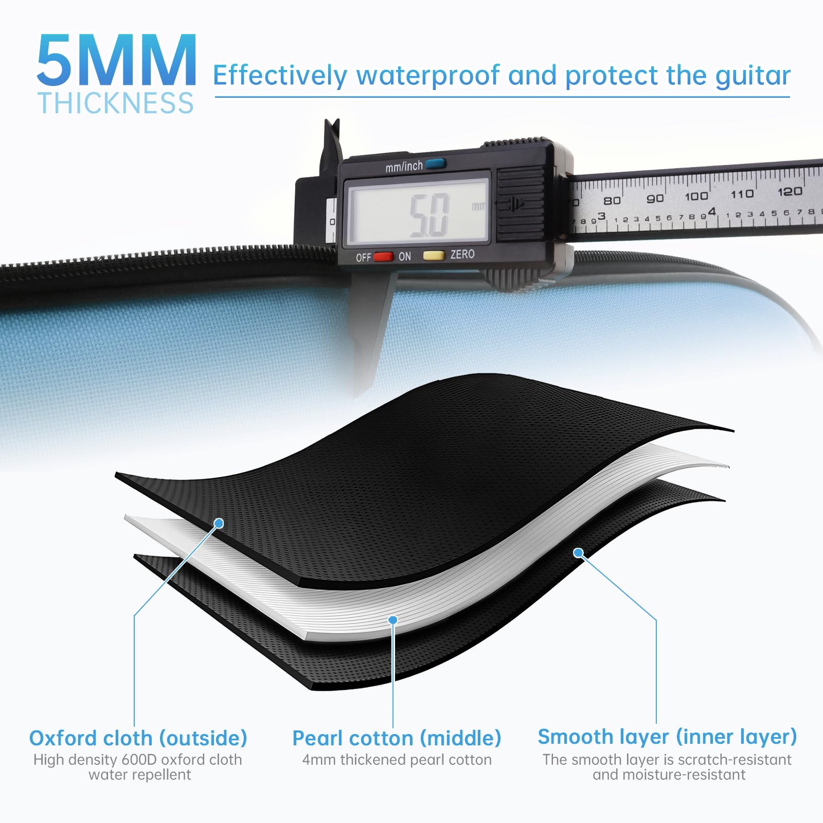 Housses pour Guitare Acoustique de 41 Pouces, Sac de Guitare Double bandoulière réglable Sac à Guitare Acoustique, Casquette de Concert étanche à 5 mm à éponge (Bleu)