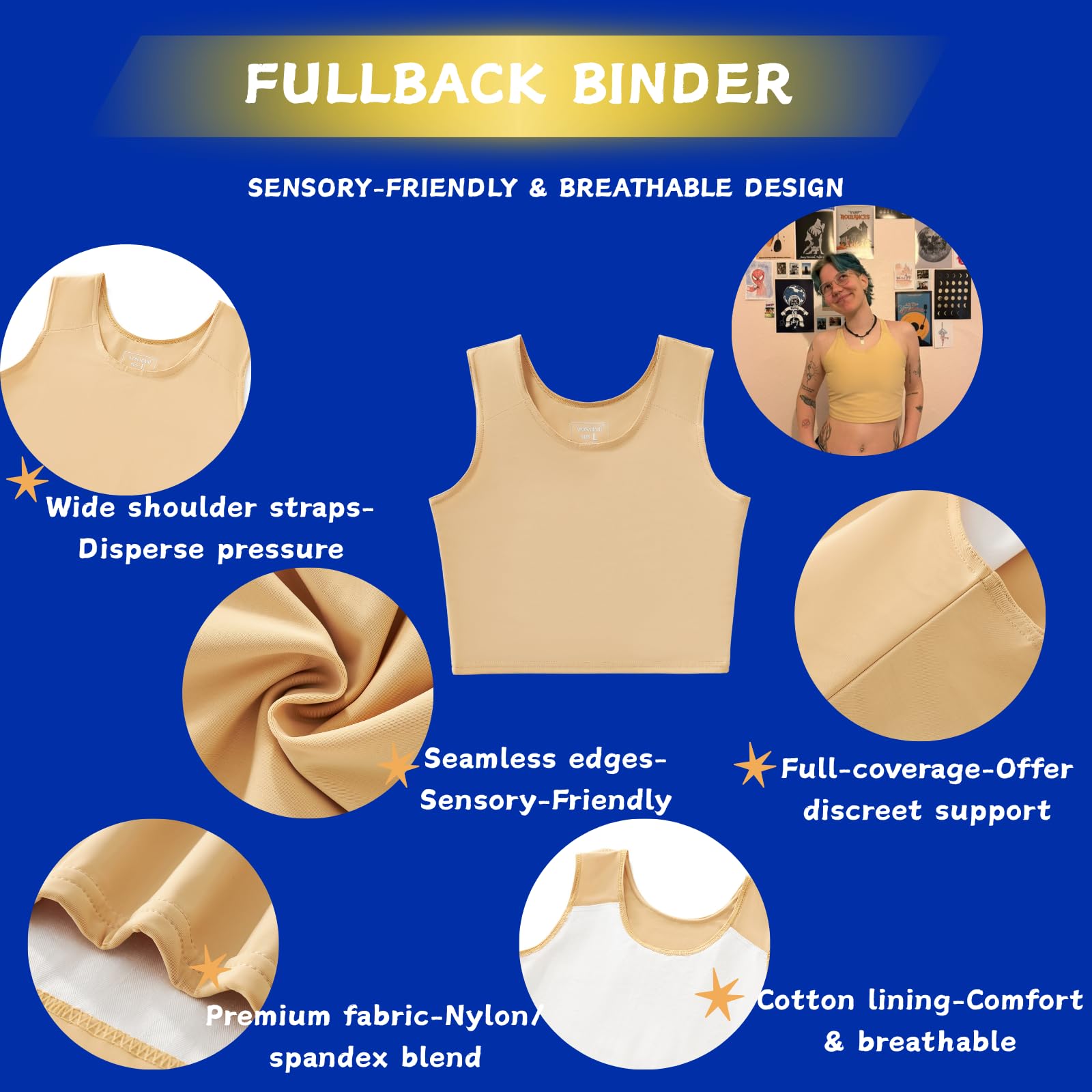 Wonababi Brustbinder für Transgender – Fullback Ultraflacher Kompressions-BH für FTM, große Brüste
