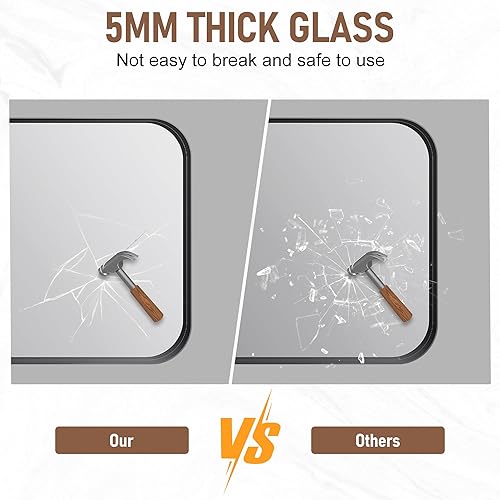 Miniatura 6 de Espejo de baño de 24 x 36 pulgadas para pared, espejo de pared enmarcado de aleación de aluminio negro, espejo rectangular redondeado de tocador de