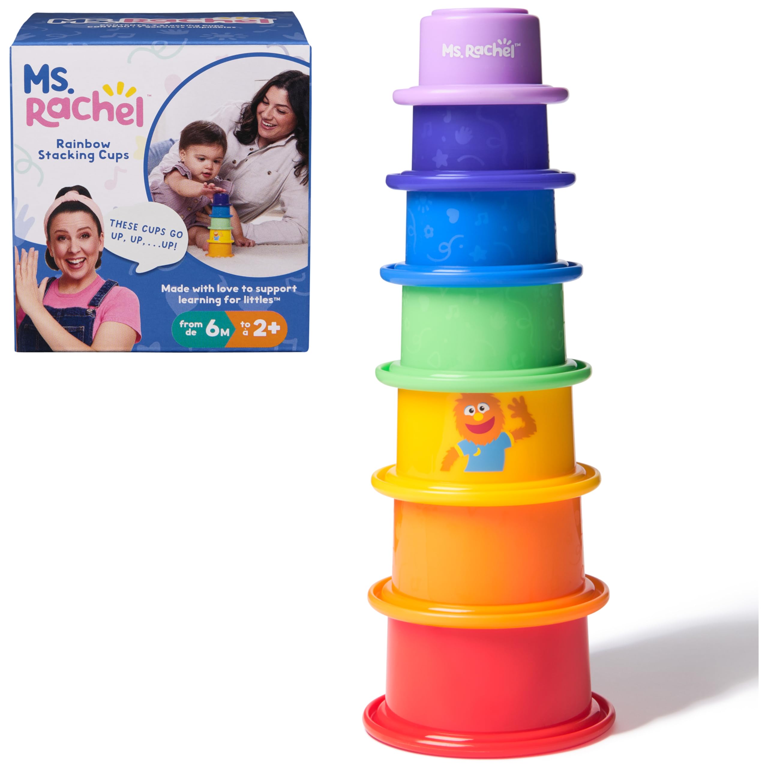Ms Rachel Official Rainbow Stacking Cups 7-Pack Educational Toys Toddler Toys for Girls Boys Ages 6 Months to