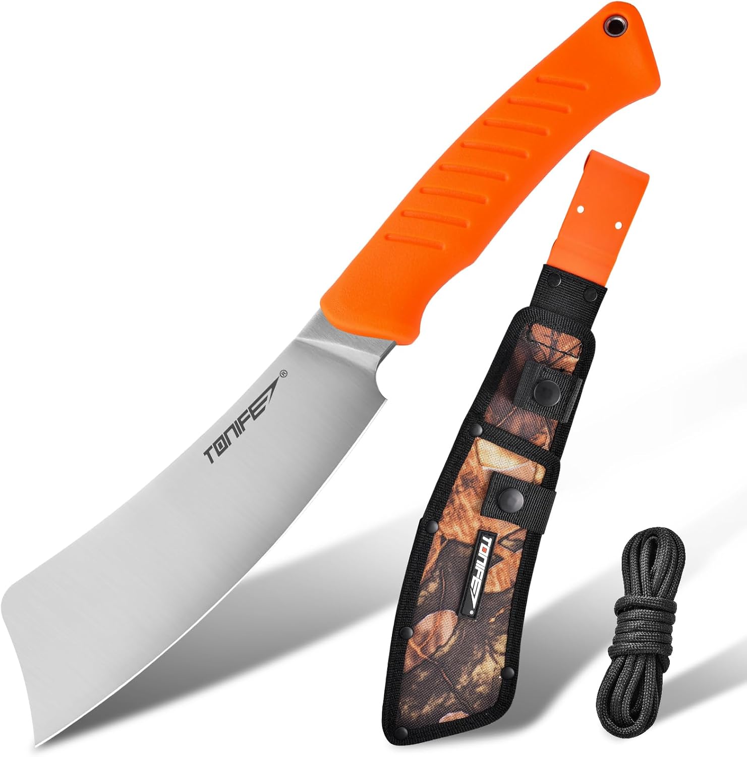TONIFE Hercules Full Tang Knife Fixed Blade Knife with Sheath and Paracord, Bushcraft with 8Cr14MoV Chopping Blade for Outdoor Camping Survival