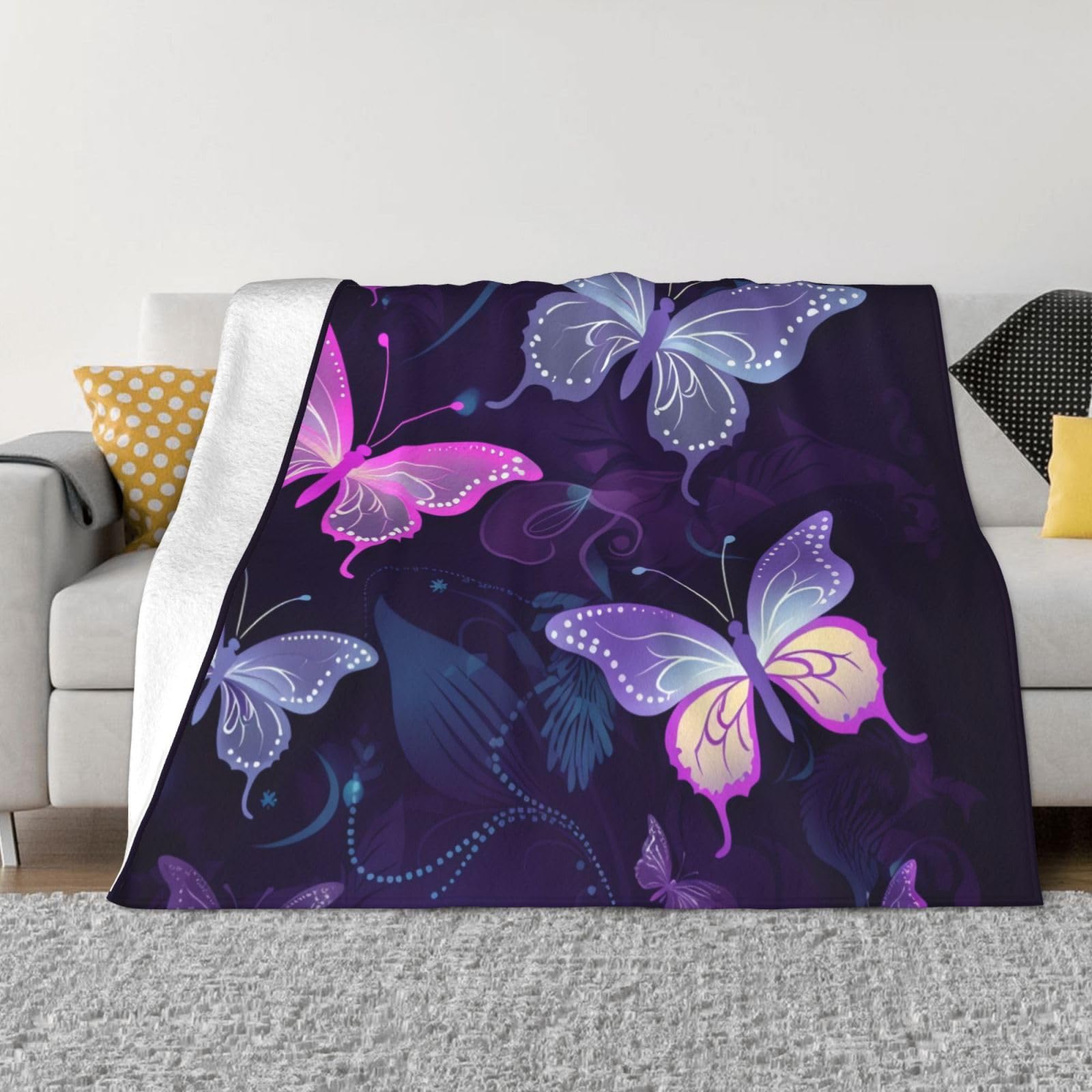 Plaid couverture polaire flanelle canapé lit violet imprimé