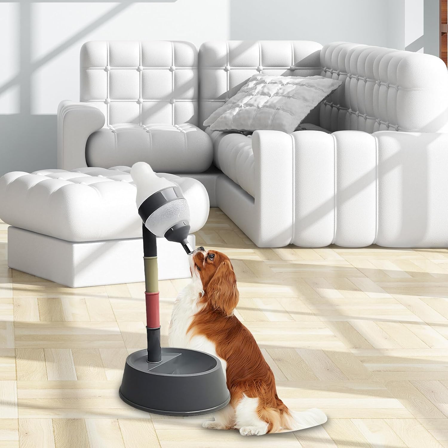 Dispensador de Agua de Pie para Mascotas, Dispensador de Agua para Gatos de Pie, Dispensador Automático de Botellas de Agua para Perros de Altura Ajustable Multipropósito, para Gatos, Perros(Gris)