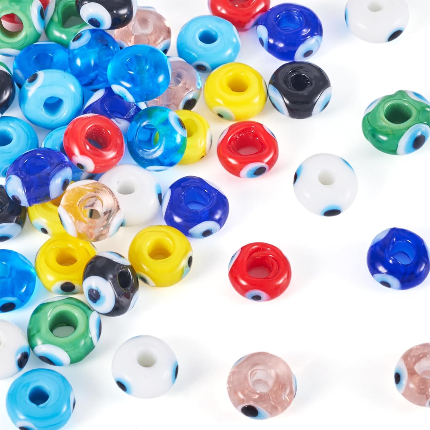 Cheriswelry 54Pcs Evil Eye Lampwork Glass Beads Flat Round Evil Eye Craft Beads Spacers 9 Colors 9-10mm for DIY Bracelets Earrings Necklace Jewelry Making - Image 7