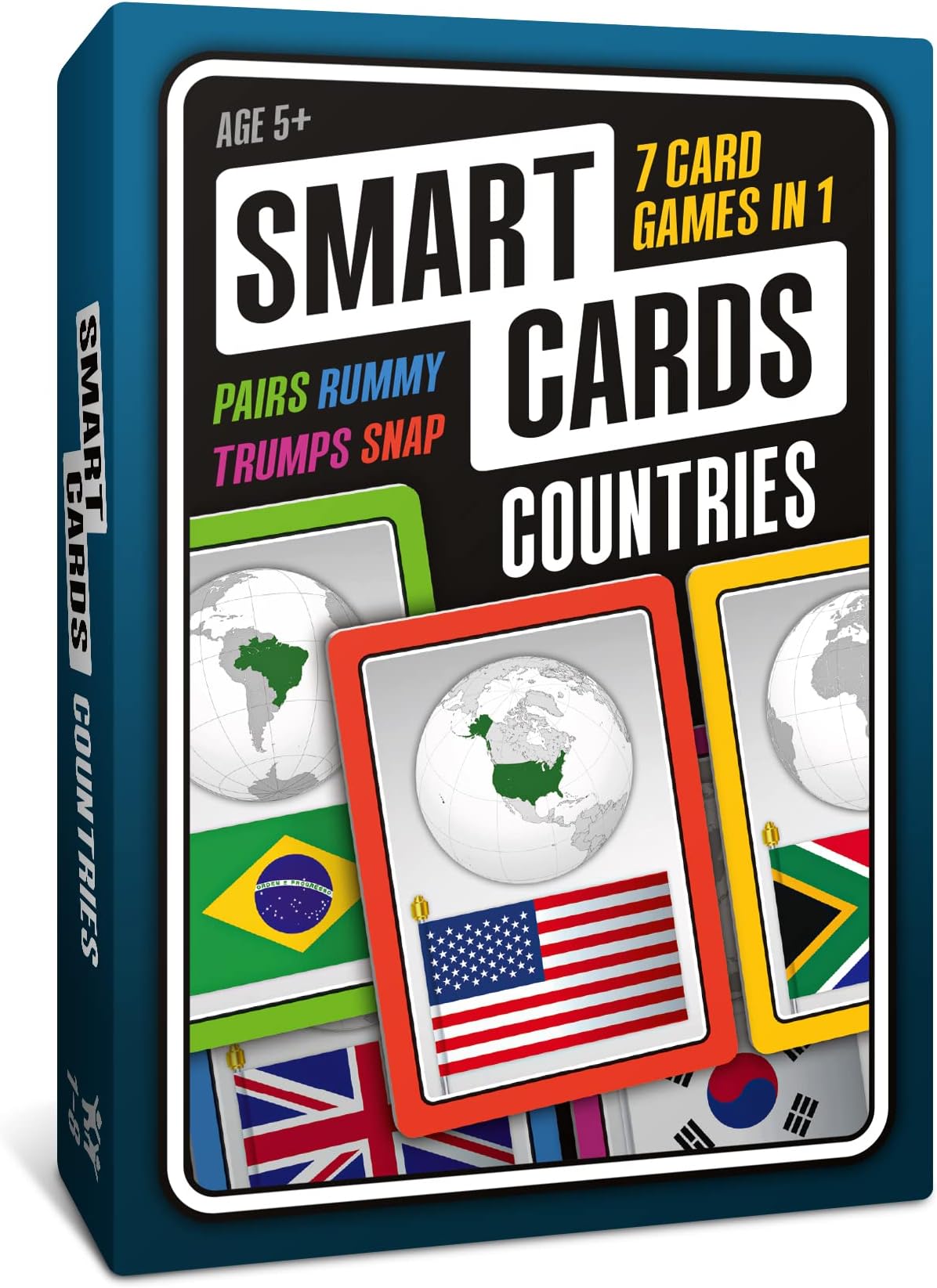 SMART CARDS Countries, Gift, Stocking Stuffer, Travel Game, 7 Games in 1, Pairs, Snap, Trumps, Rummy, Memory Quiz, Learn Facts, Age 5+, 1-8 Players