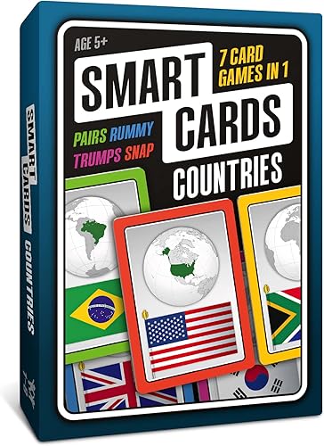 100 PICS Smart Cards Countries, 7 juegos en 1 (Trumps, Pairs, Guess Who, Happy Families, Rummy, y más) – Paquete de tarjetas multijuego – A partir