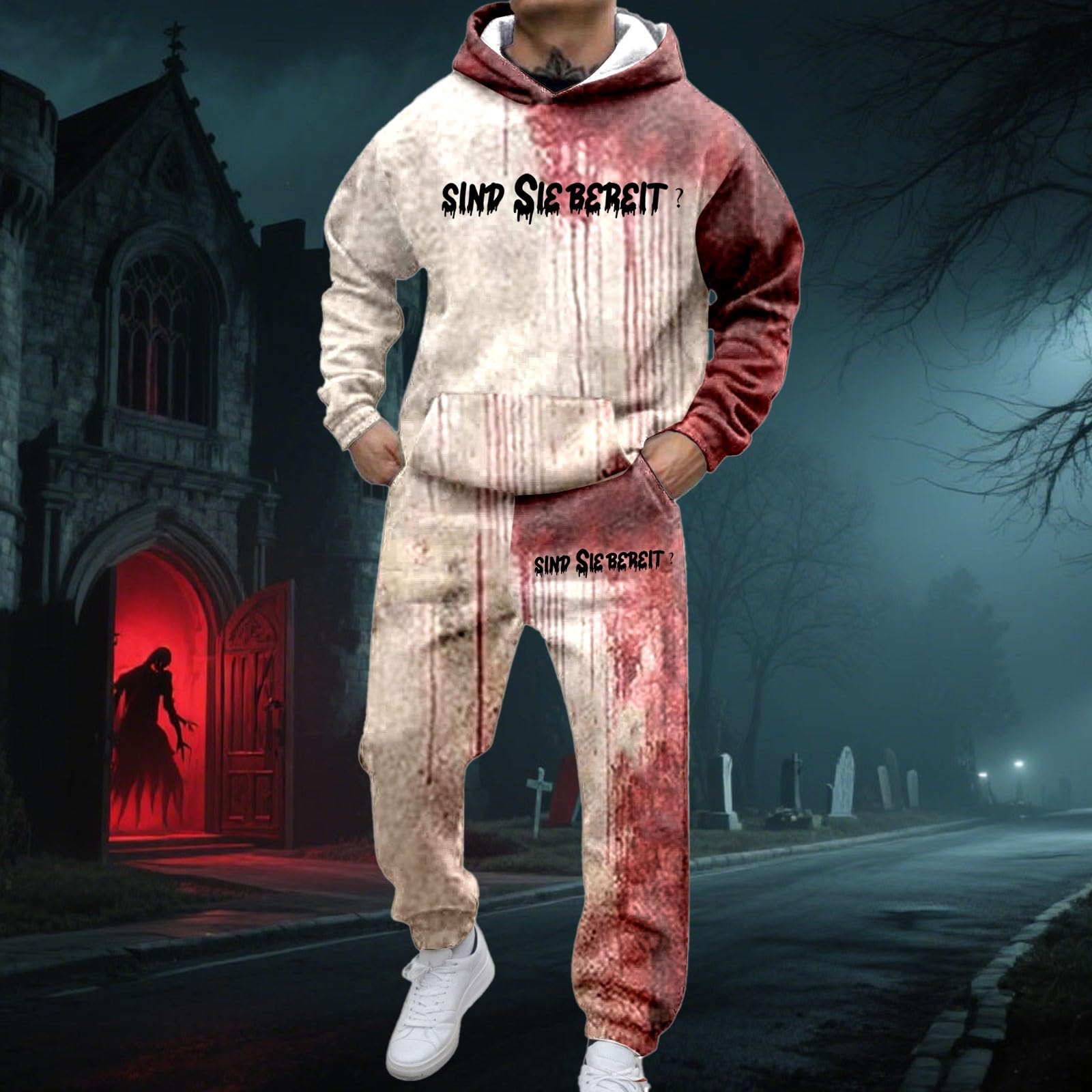 Générique Set da uomo 2 pezzi in cotone tuta da jogging top e pantaloni sportivi cardio elegante morbido aderente relax all'aperto autunno stile sportivo completo completo A46, Rosso., L