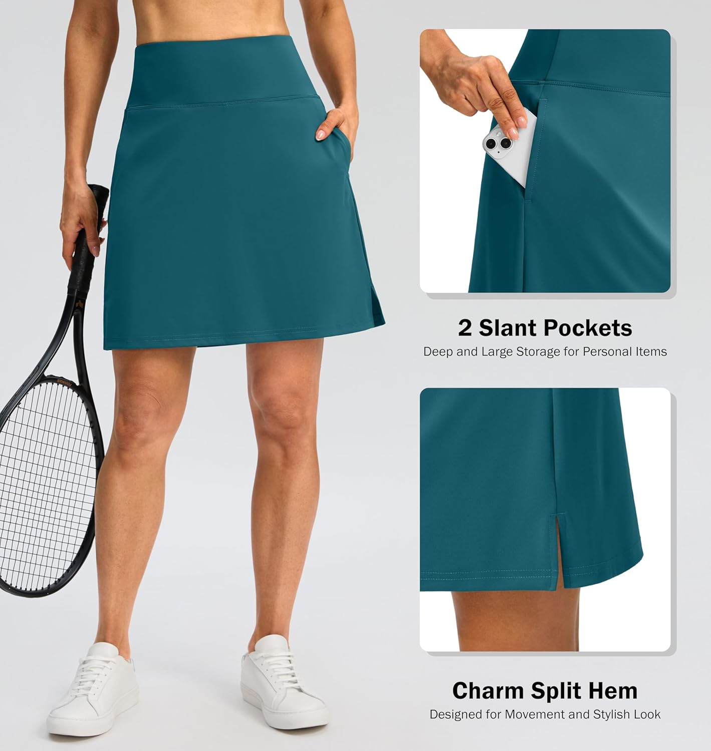 SANTINY 18" Skorts for Women 3 Pockets High Waist Long Athletic Tennis Skirt Golf Skort for Casual Summer Travel - Image 4