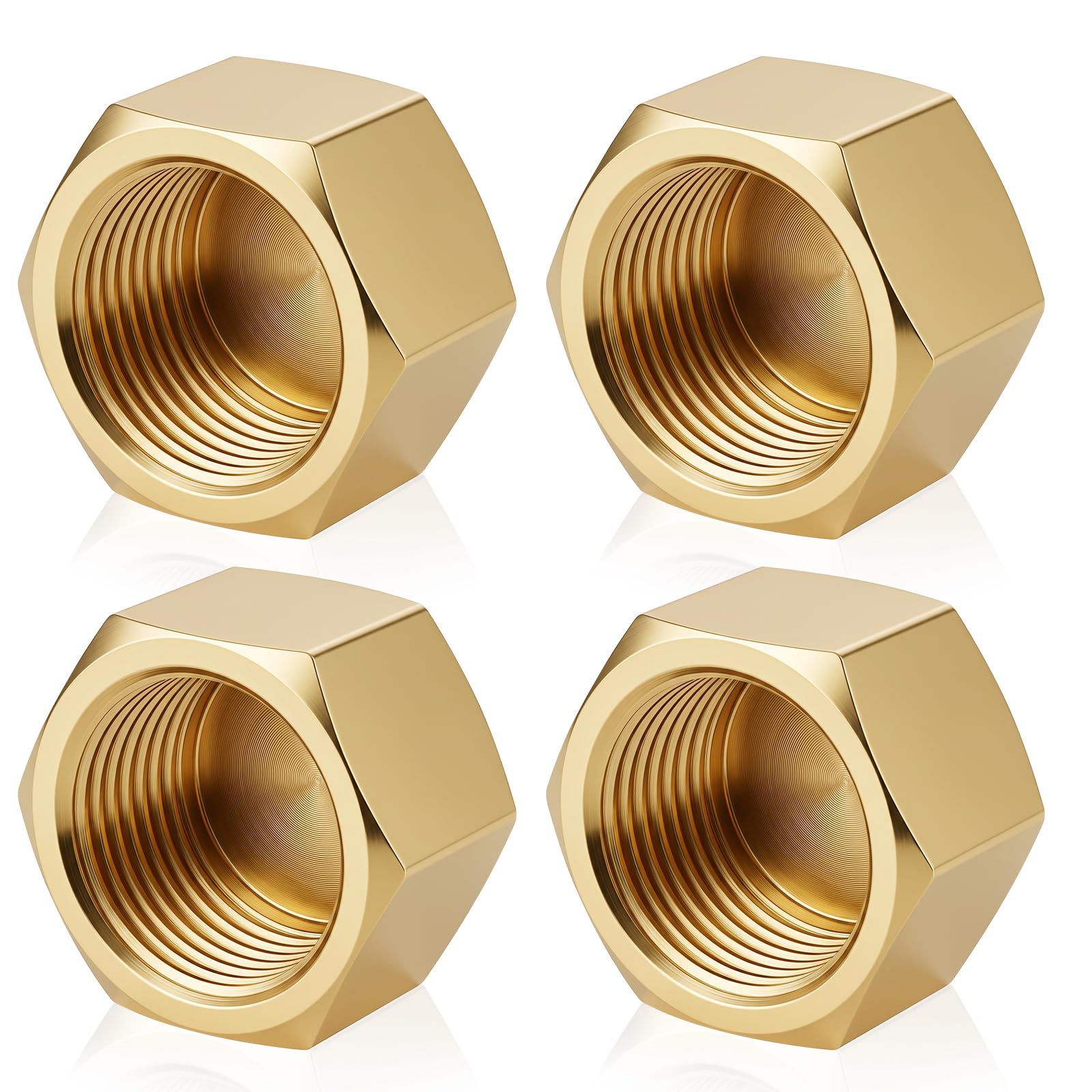 Otoollling 4 Pack 1/2 Inch NPT Female Brass Pipe Caps, Outer Hex