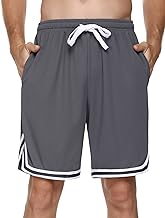 Litherday Shorts de Sport Homme en Coton Shorts avec Poches et à Cordon de Serrage Shorts de Course à Pied rayés Séchage Rapide Leger Respirant Basket-Ball Fitness Football