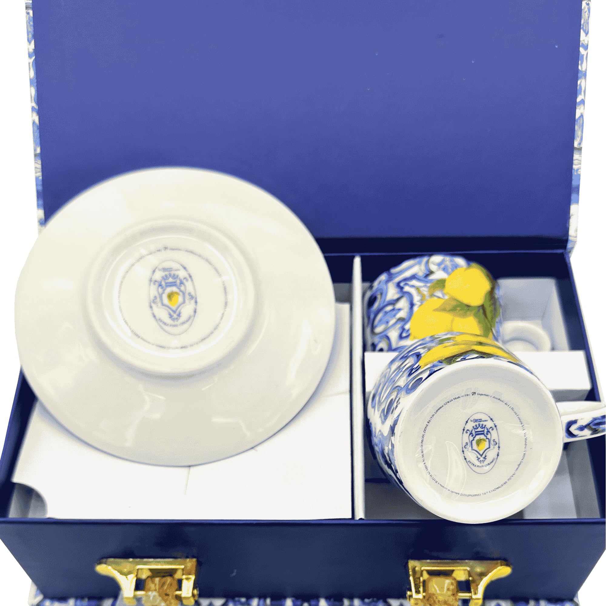 DIVINA Italian Design, Set Tazzine da Caffè Amalfi in Ceramica con Piattini, Blu, Confezione Regalo - SF185