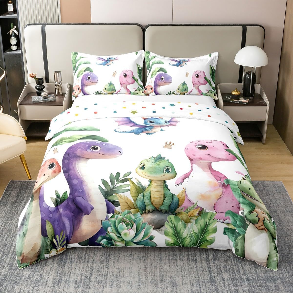 Parure de lit 220x240 dinosaure fini le repassage avec la microfibre zip