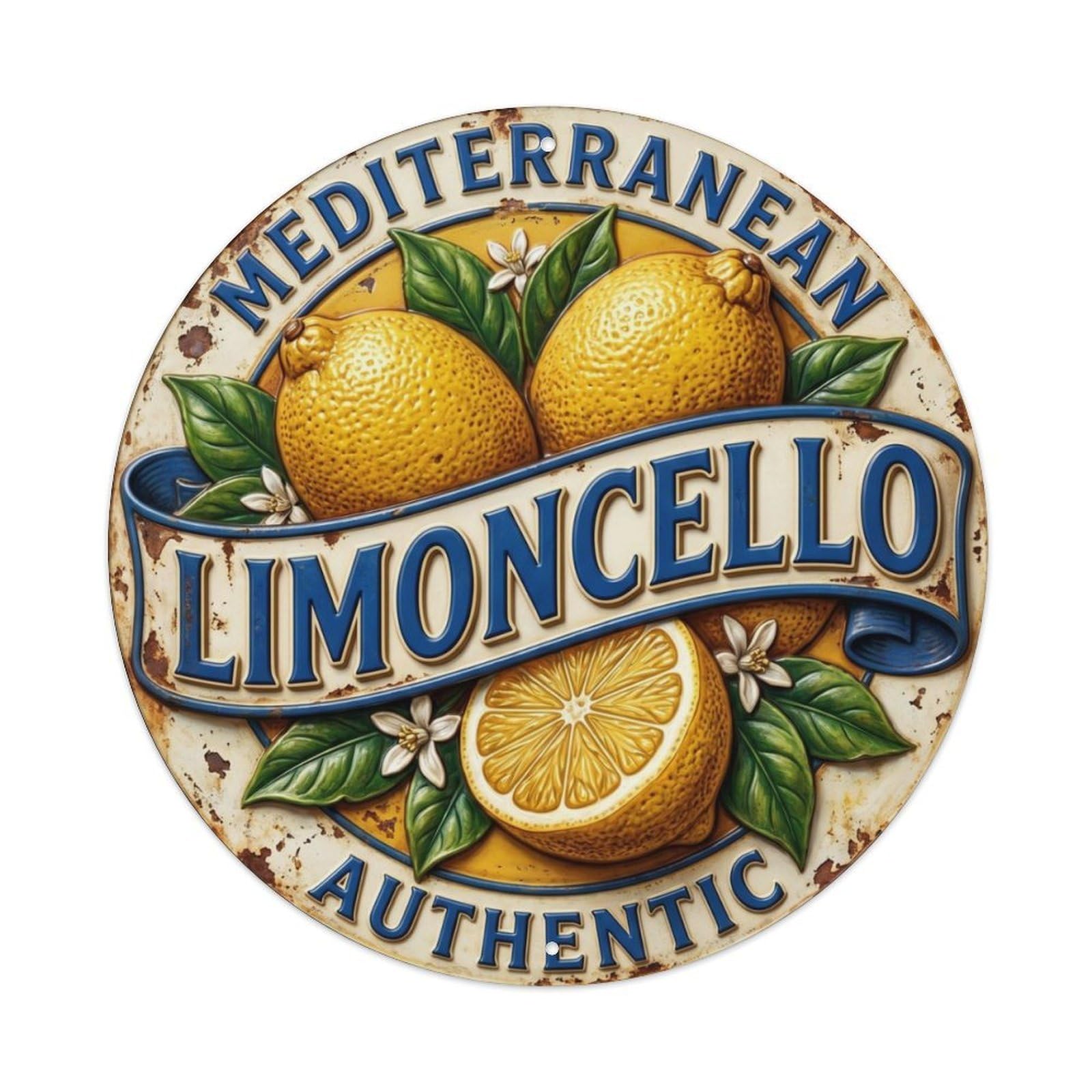 Fqcyn Style Embossed Italian Limoncello Metal Tin Sign Plaque Wall Decor For Cafe, Club Bar, Office, Home Garden Round Metal Poster 8X8inch