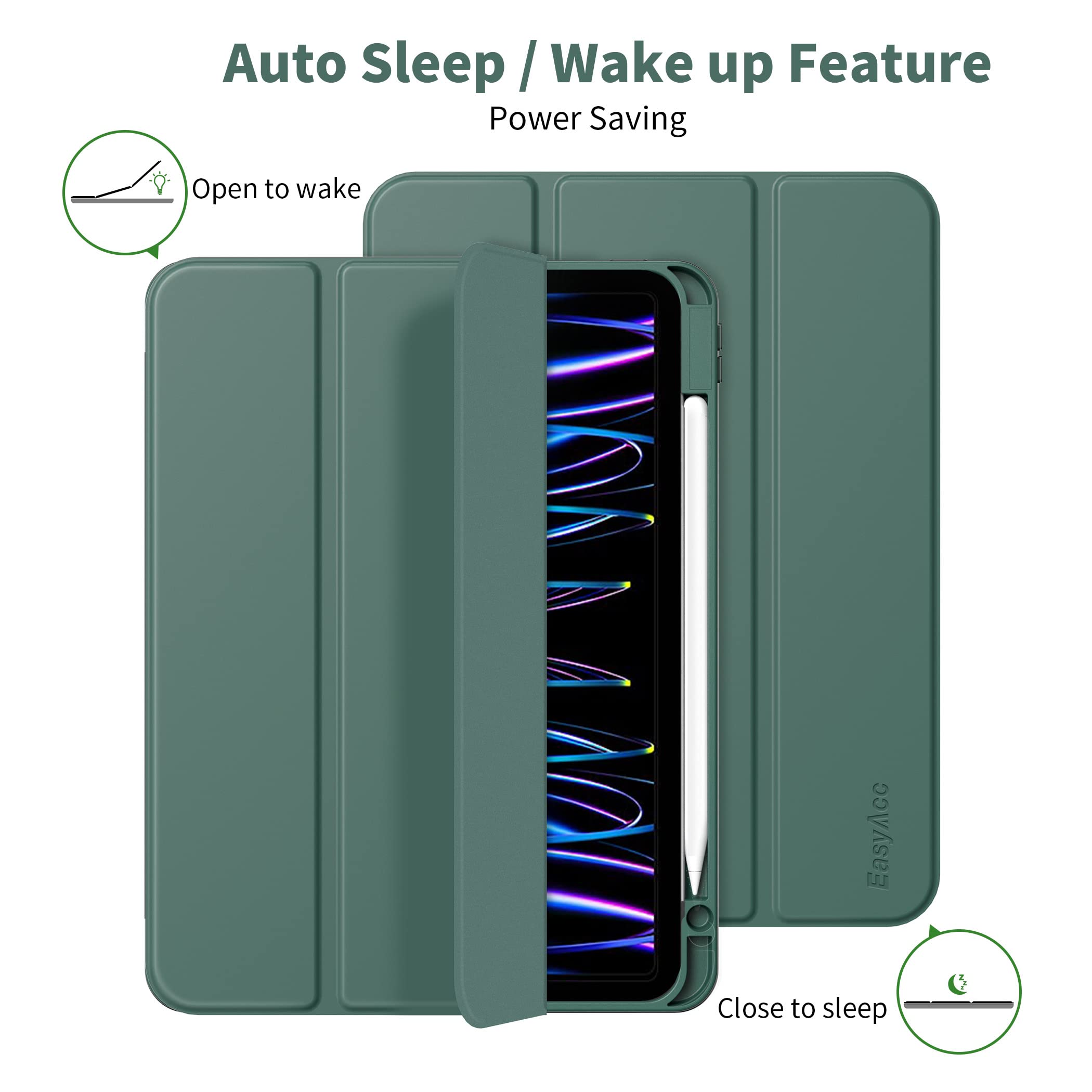 Custodia Greenkiwiis Per IPad Pro 11 Pollici (2022 4a Gen): Smart Folio In Ecopelle Con Supporto, Porta Pencil E Auto Sleep/Wake + Pellicola In Vetro - Foto 4