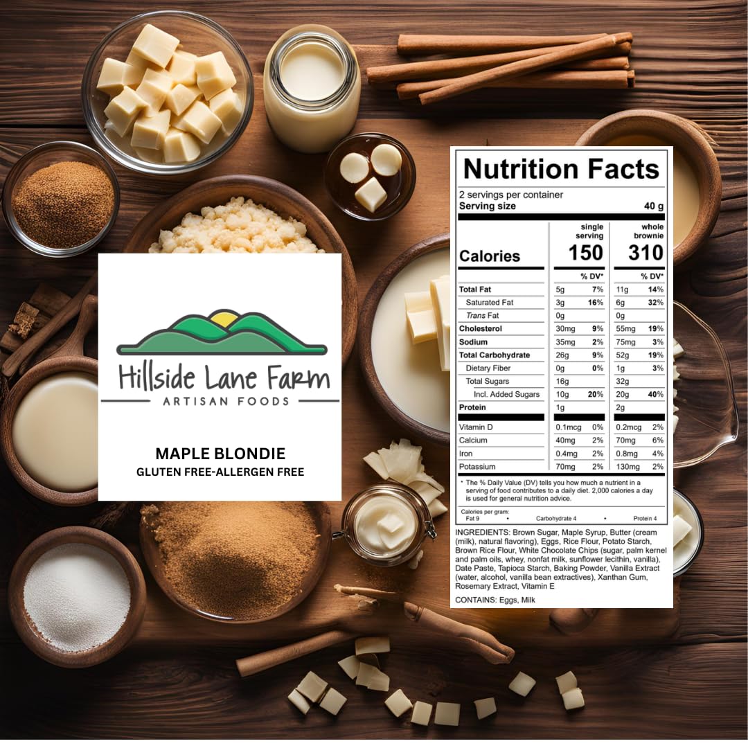 Hillside Lane Farm Maple Blondie Brownie - Gluten-Free, Allergen- Free, Kosher, 2.8oz Individually Wrapped, 6 Pack