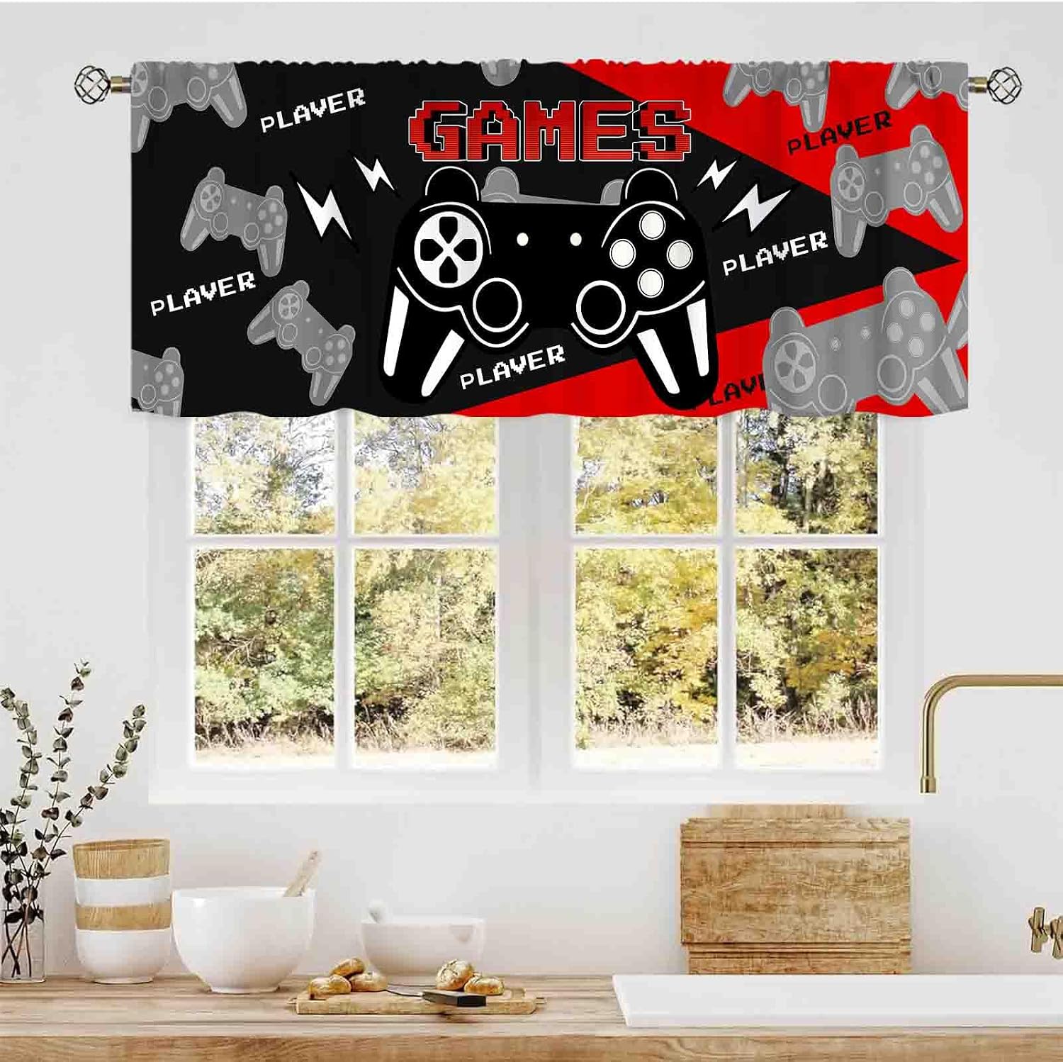 Superhero City Curtain Valance for Boys Kids Teens, Spider Web Cityscape Buildings Cartoon Comic Rod Pocket Small Valance for Nursery Kitchen Living Room Bedroom Bathroom Playroom, 54"x18" Inch