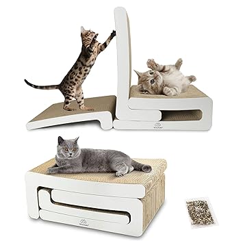 Cat Scratcher, 3 in 1 Combination Cat Scratching Post, Cardboard Cat Scratchers for Indoor Cats, Simple Installation, Double-Sided Use (White)