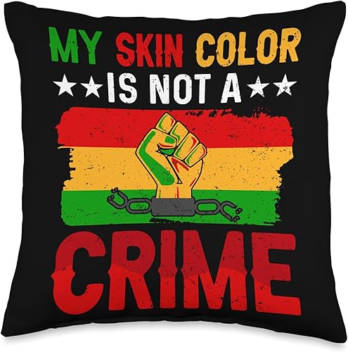 African Pride Afro Black History Month Clothing My Skin Color is Not A Crime African Pride Black History Throw Pillow, 16x16, Multicolor