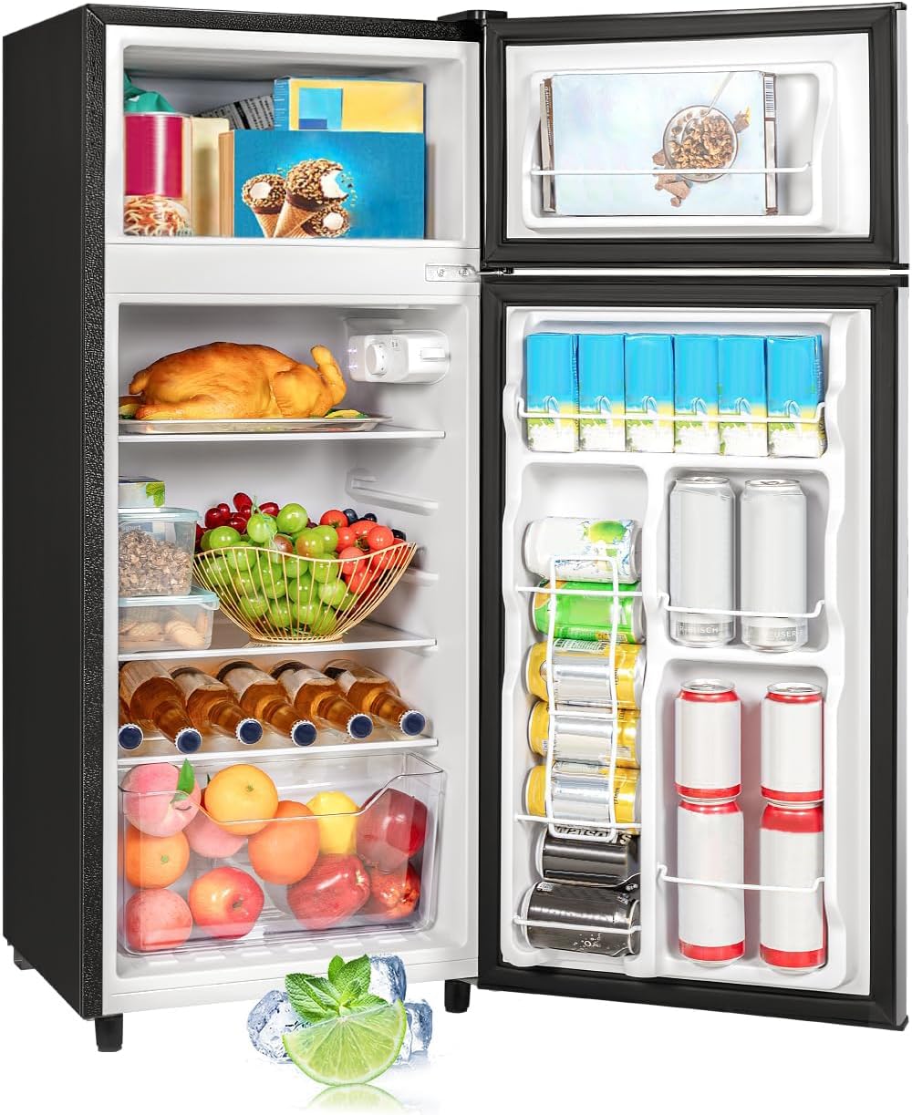 Double Door Refrigerator with Freezer, 4.5 Cu.Ft, Small Fridge with Freezer, 7 Settings Temperature Adjustable, Mini Refrigerator for Office and Apartment Bedroom Dorm(4.5 Cu.Ft, Silver) product image