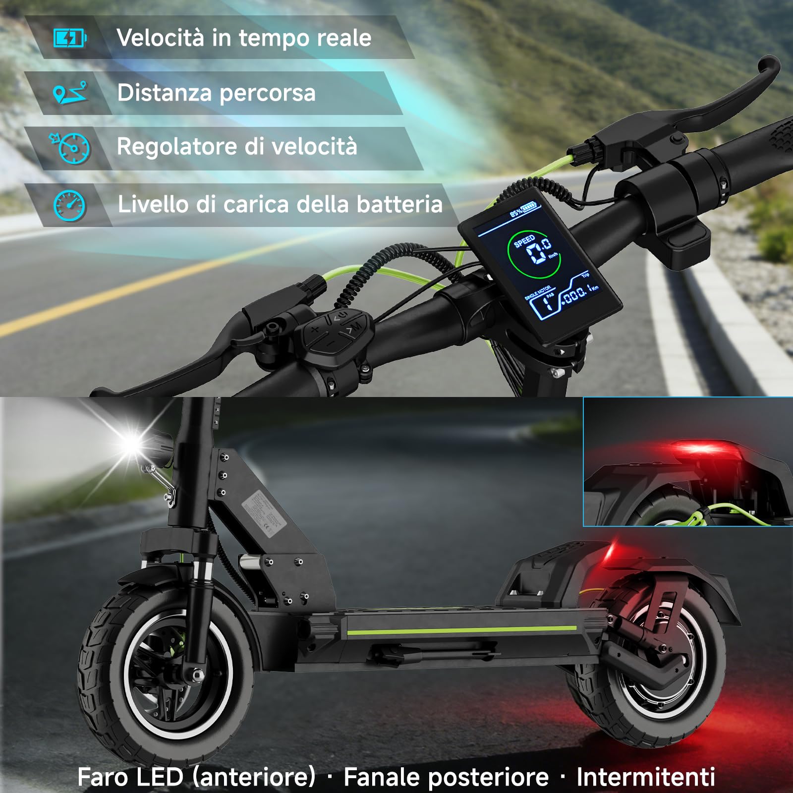 Monopattino Elettrico Adulto, 500W,Autonomia 55-90KM, 13AH/18.2AH Massimo 150 kg, Doppio Ammortizzatore e Freni Disco Anteriori Posteriori,Pneumatici 10 Pollici,E-Scooter Pieghevole