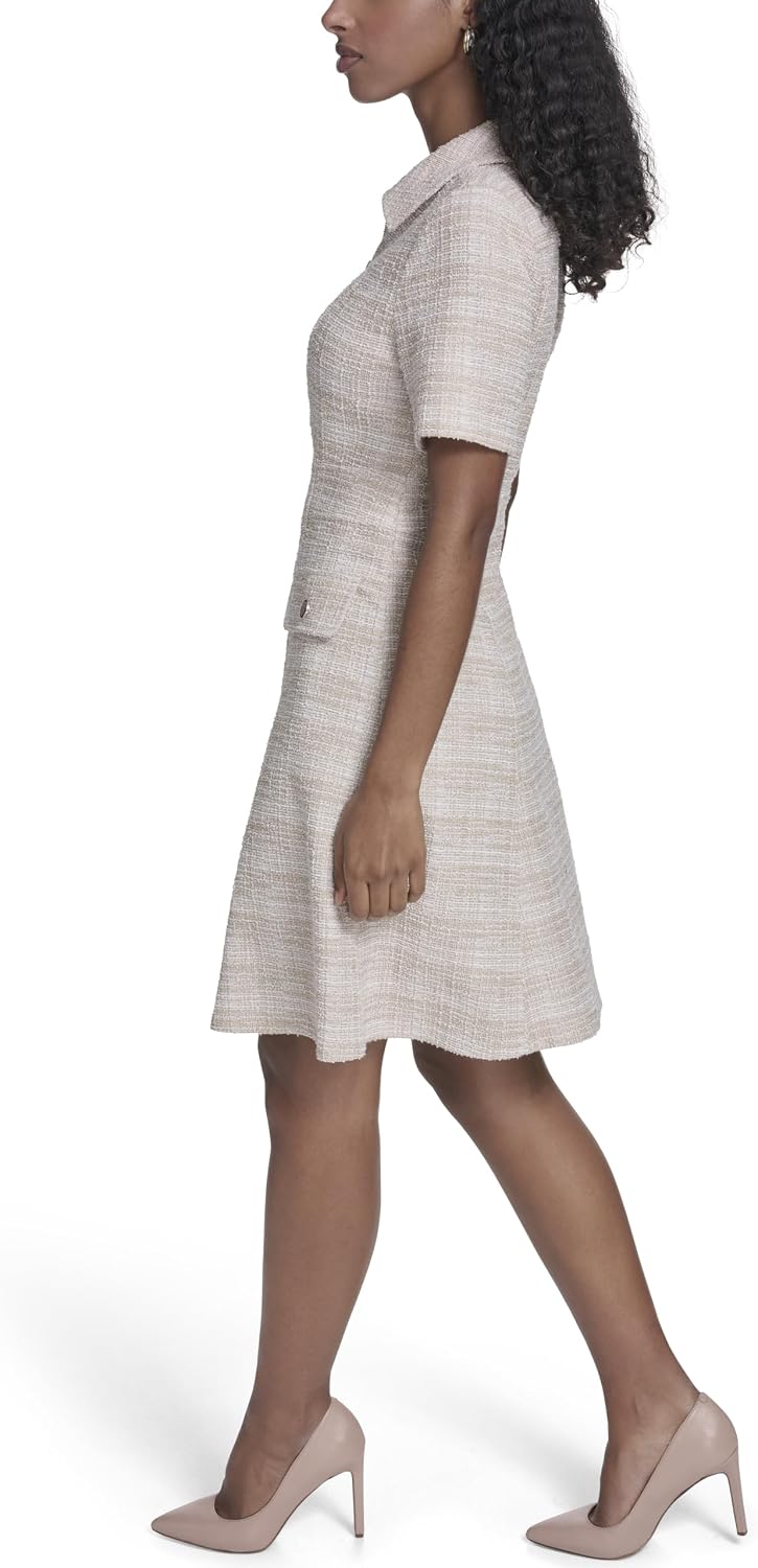 Tommy Hilfiger Women's Short Sleeve Collared Zipper Front Textured Knit Shift Dress