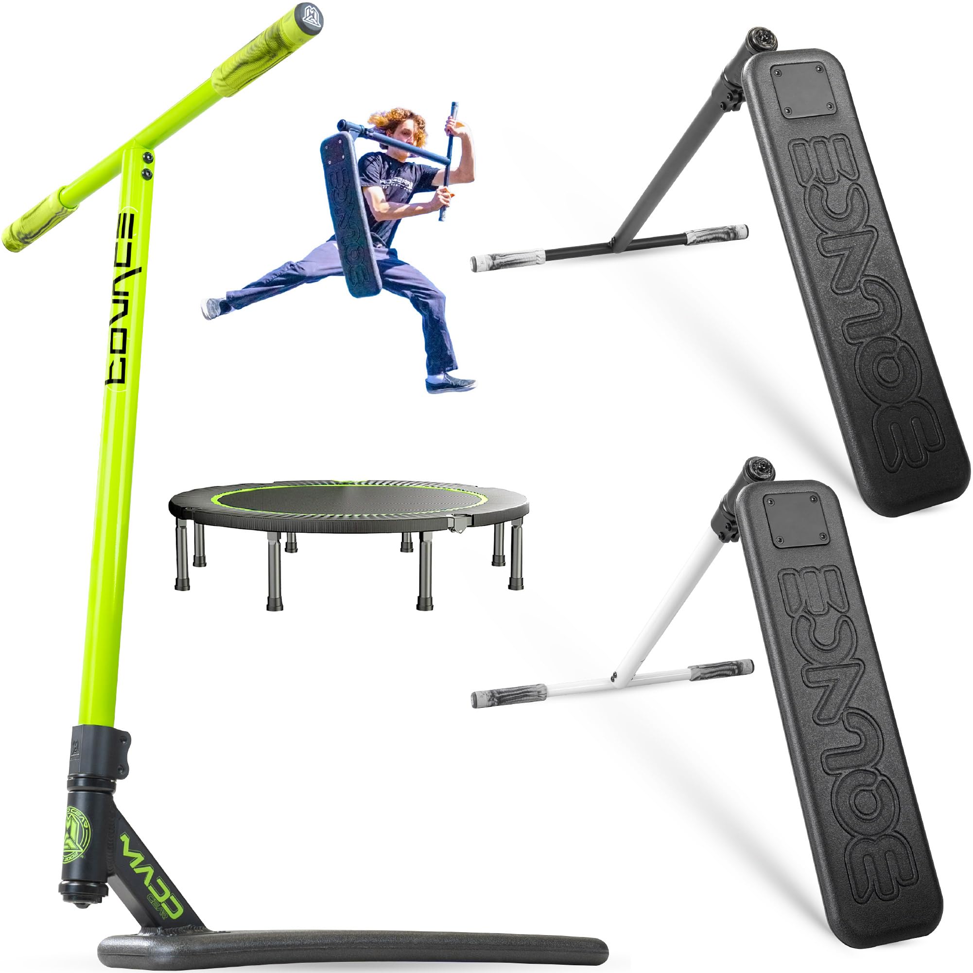Madd Gear Bounce Trampoline Pro Scooter pour Tricks – Véritable tube de tête, Pro T-Bar, Deck en mousse – Pratique en intérieur et en extérieur – (Vert/noir)