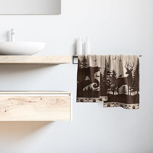 Miniatura 6 de Giwawa Forest Bear - Juego de 2 toallas de mano con diseño de ciervos y animales salvajes, juego de 2 toallas para invitados, toalla rústica para el