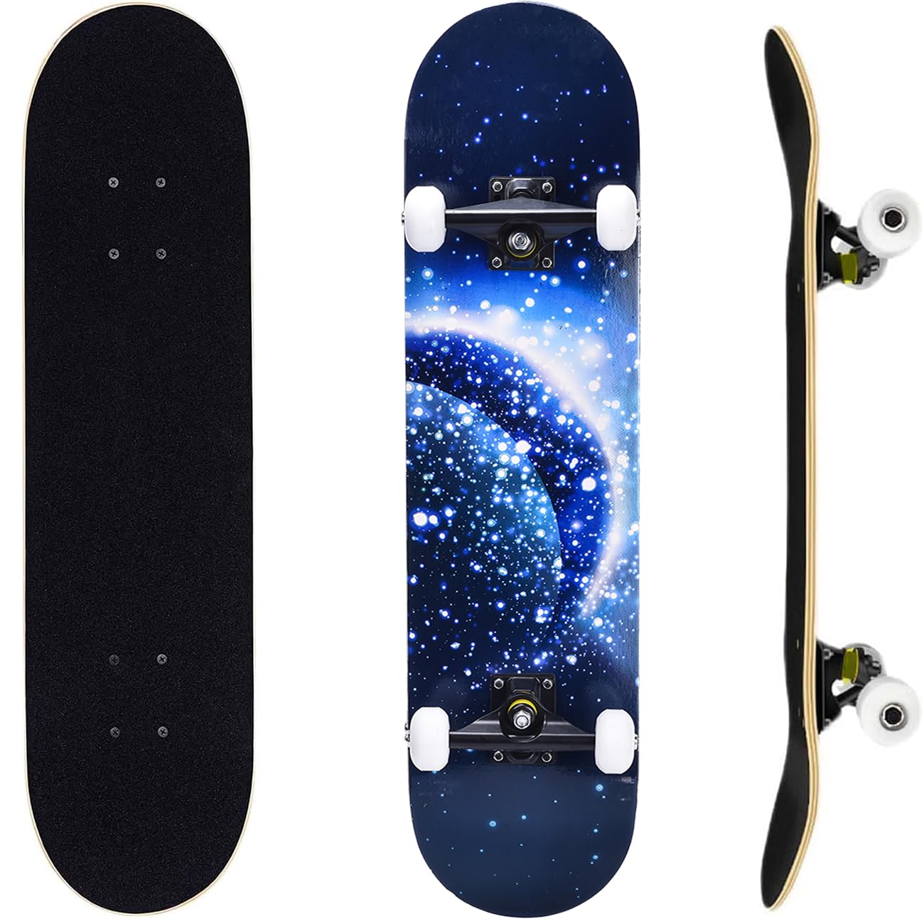 ERNAN Skateboard Completo per Principianti. Skateboard completo professionale da 31 * 8 pollici. Double Kick Deck Concavo con 7 strati per adulto, ragazzi, ragazze.