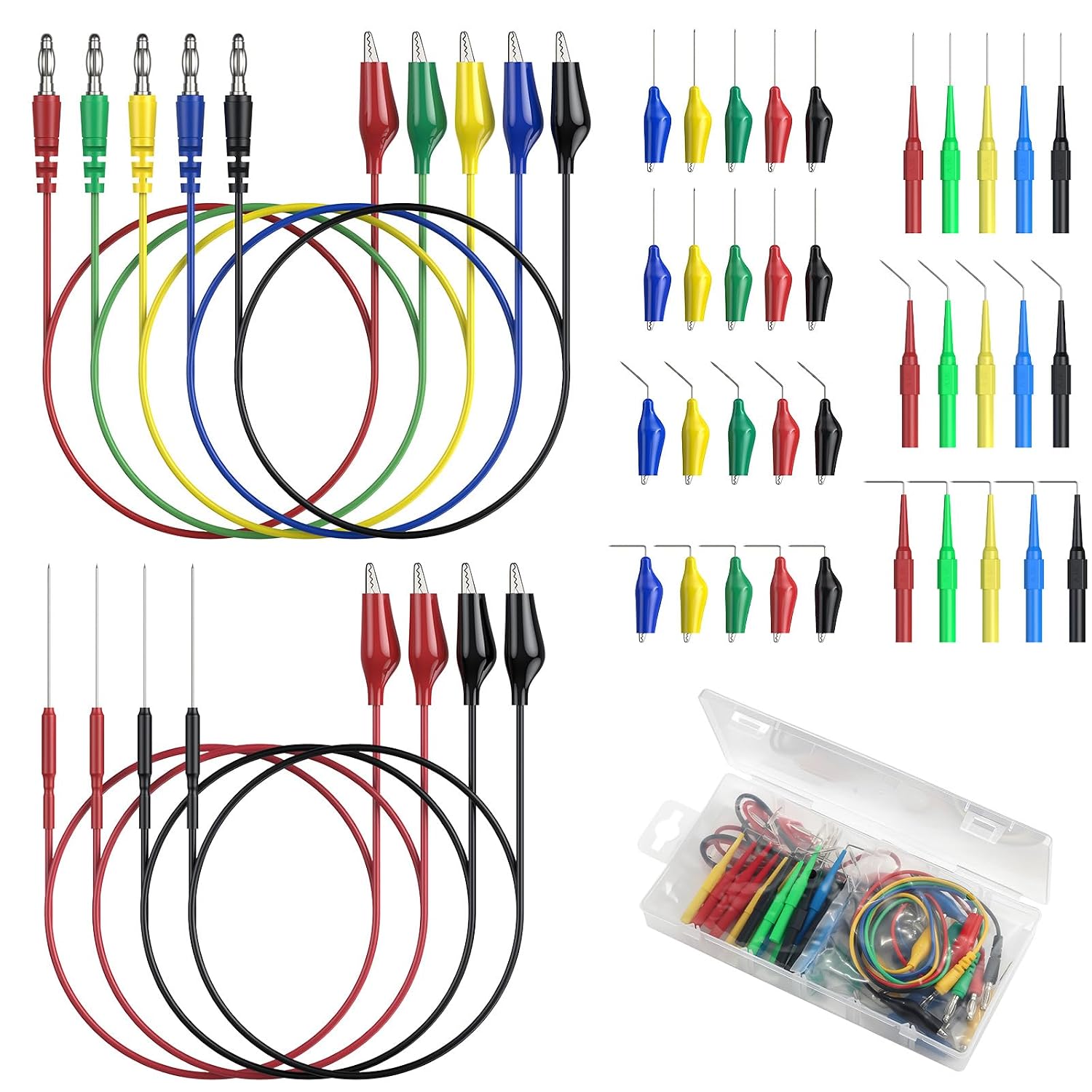 Neoteck 44PCS Backprobe Test Lead Kit with Multi-Angle Back Probe Pins | CATIII 600V 4mm Banana Plug Leads, Copper Alligator Clips & Extension Wires for Automotive Circuit Diagnosis Multimeter