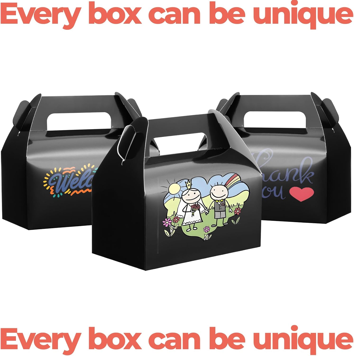 UnicoPak 30 Pack Black Gable Treat Boxes, Party Favor Boxes, Gift Boxes for Kids, for Snacks, Candy, Toys, Birthday Party, Wedding, Halloween, Christmas – 6.5x3.5x3.5 Inches image 3