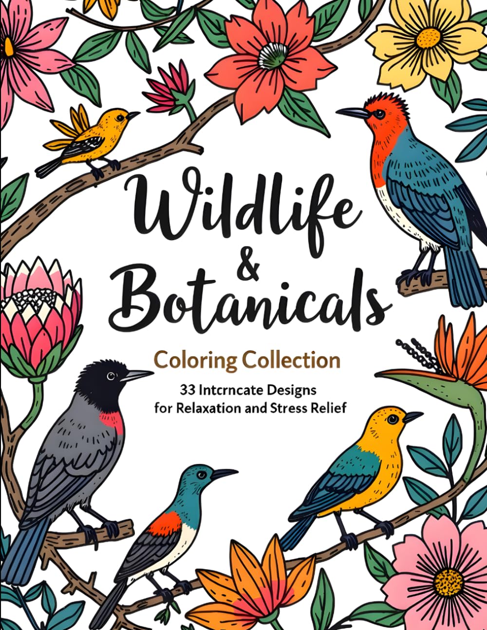 Wildlife & Botanicals Coloring Collection: 33 Intricate designs For Relaxation and Stress Relief