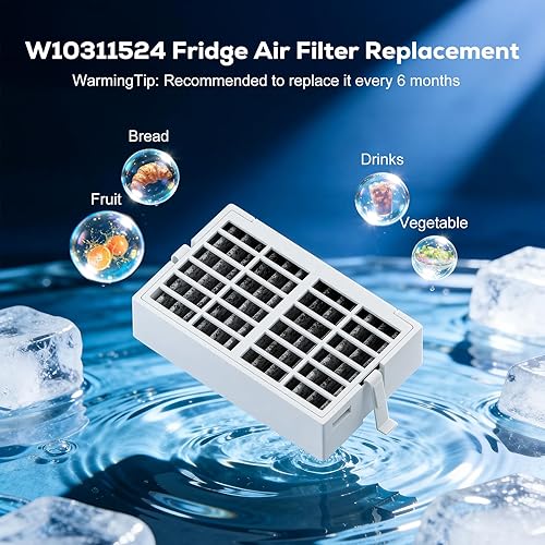 Vista 11 de W10311524 AIR1 Cartucho de filtro de aire de repuesto para refrigerador Whirlpool Kenmore compatible con filtro de aire de refrigerador Fresh Flow
