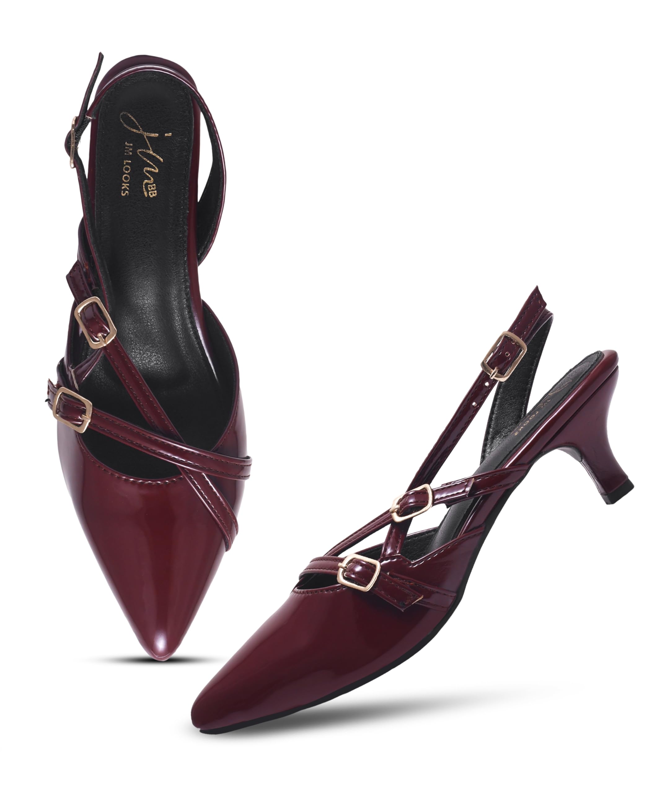 Kitten Heels for Women Pointed Toe Pumps Low Heel Slingback Heels with Buckle Dress Shoes for Dating Party Working-image-45