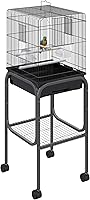 PawHut 45-Inch Large Metal Bird Cage for Parrots, Conures & Parakeets with Rolling Stand, Detachable Tray, Perches & Swing - Black