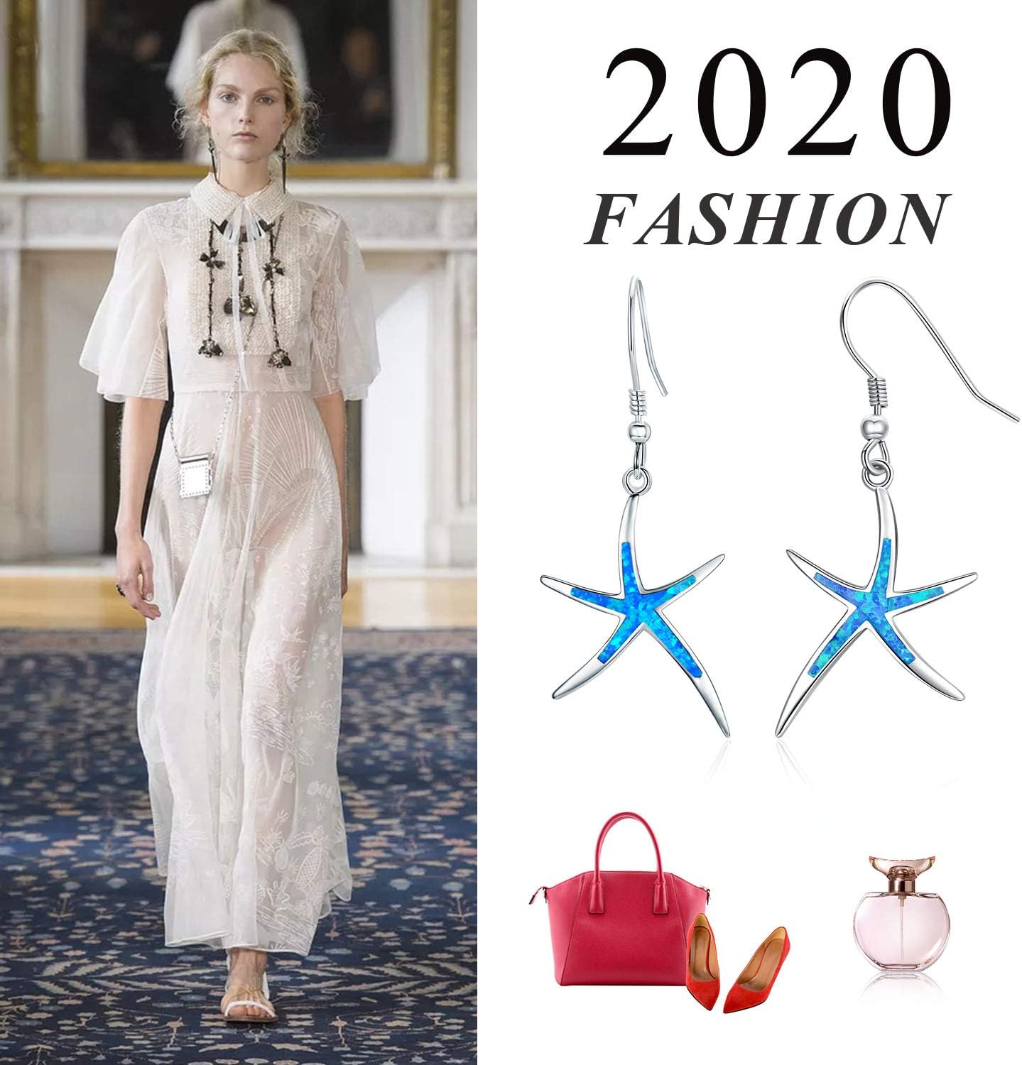 925 Sterling Silver Starfish Earrings With Opal Fish Hoops, Nautical Hawaiian Sea Beach Jewelry for Women and Starfish Lovers - Image 5