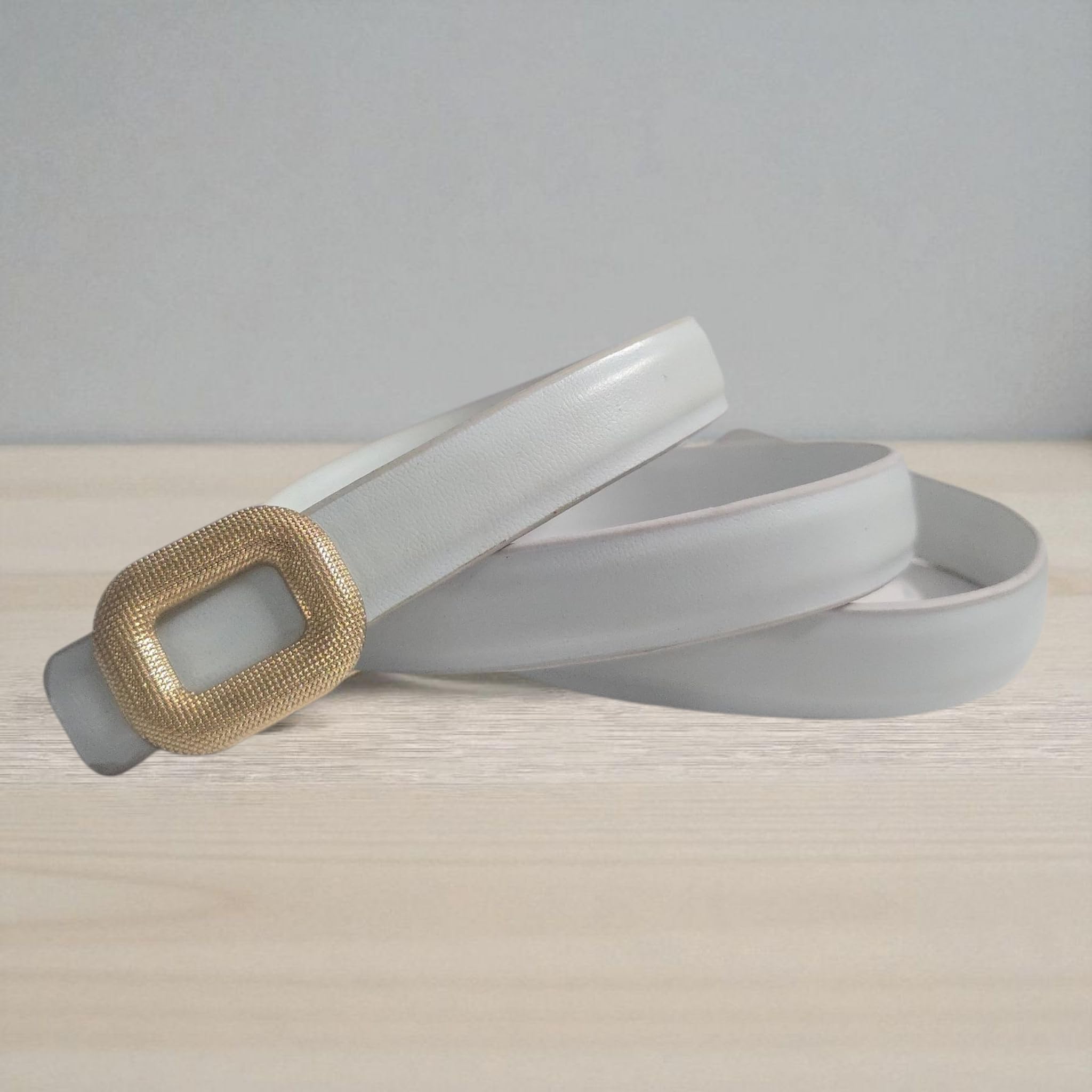 Women Artificial Leather Belt with Gold Rectangular Buckle | Stylish Casual & Formal Waist Belt (4013-WHITE_)-image-33